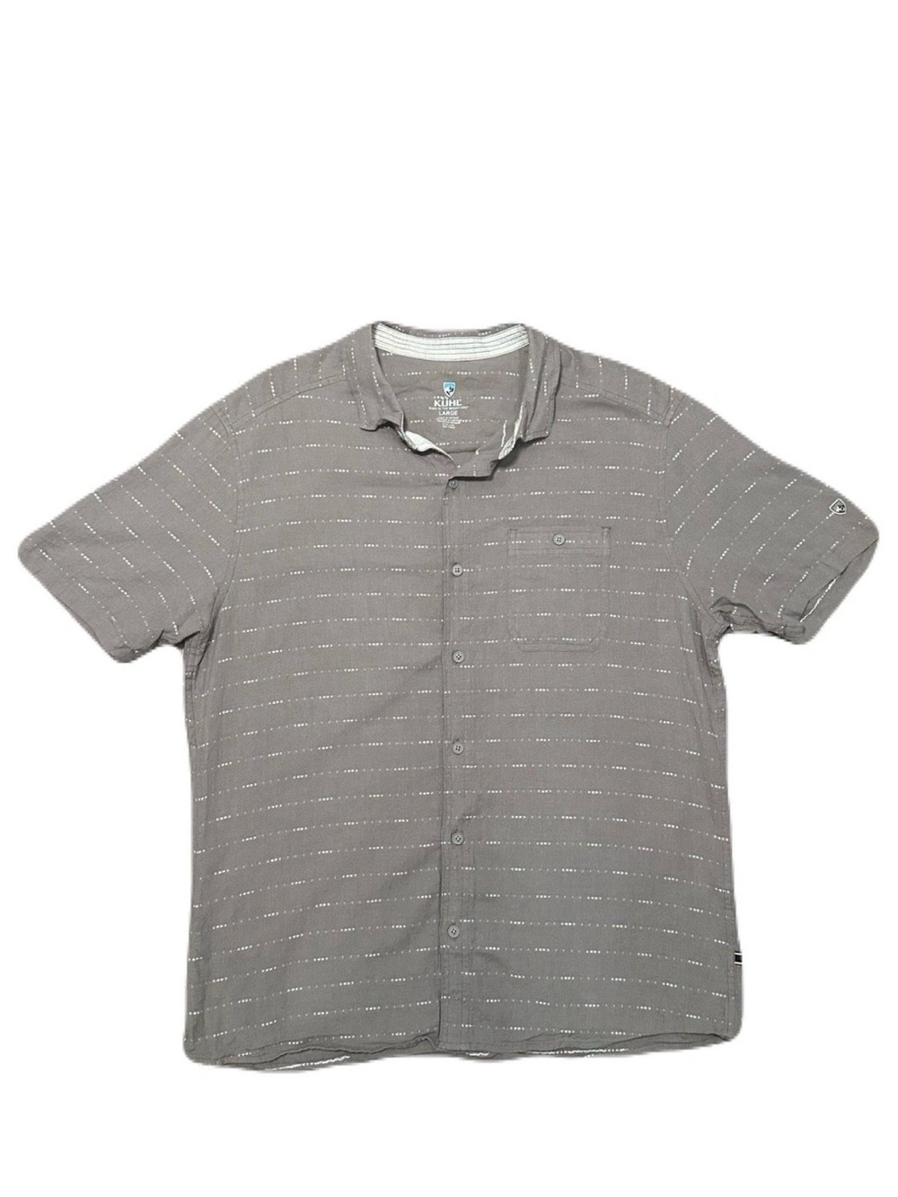 Kuhl Shirt Mens Large Gray Intrepid Skorpio Linen Blend Button Up Short Sleeve
